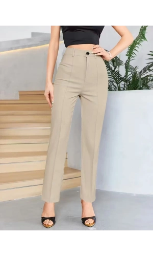 Bidebuvar Bordo Renk Yüksek Bel Maskülen Kesim Kumaş Pantolon