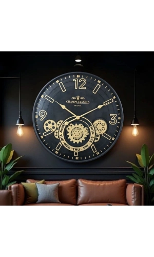 Bidebuvar Çarklı Duvar Saati Altın Rengi Detaylı 59 cm