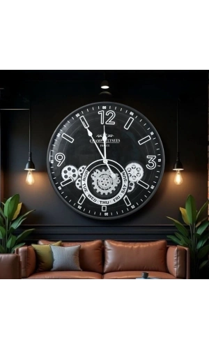 Bidebuvar Çarklı Duvar Saati Gümüş Detaylı 59 cm