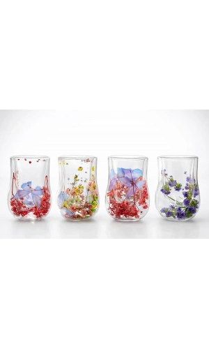 Bidebuvar Çift Camlı Çiçekli Su Bardağı