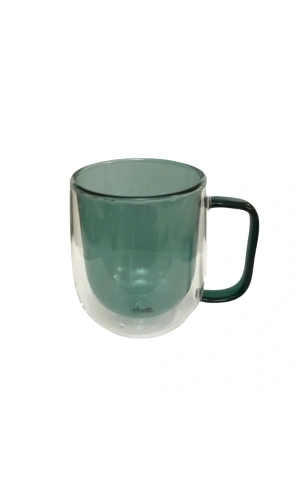 Bidebuvar Çift Cidarlı Cam Kupa Yeşil Renk