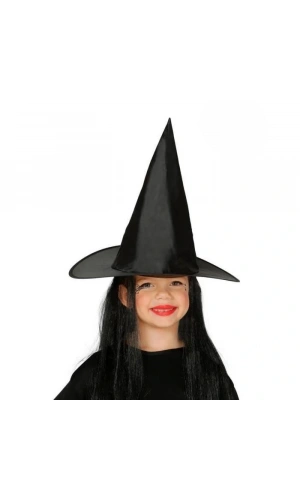 Bidebuvar Çocuk Boy Siyah Cadı Şapkası ve Uzun Siyah Cadı Peruğu