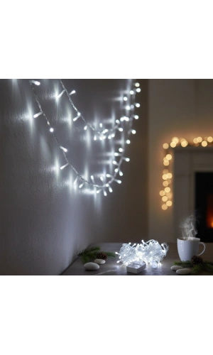 Bidebuvar Damla Uçlu Beyaz Işık Şeffaf Kablo  10m 100 Led