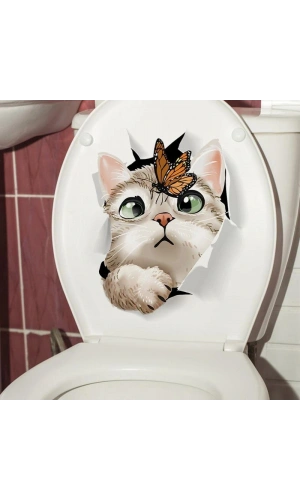 Bidebuvar Decohandy Klozet Etiketi Kedi vs Kelebek