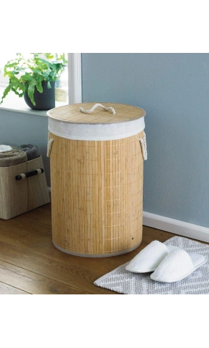 Bidebuvar DecoHandy Yuvarlak Bambu Kirli Sepeti