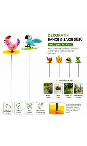 Bidebuvar Dekoratif Yaylı Hayvan Figürlü - Bahçe ve Saksı Süsü - Dış Mekan Dekoru