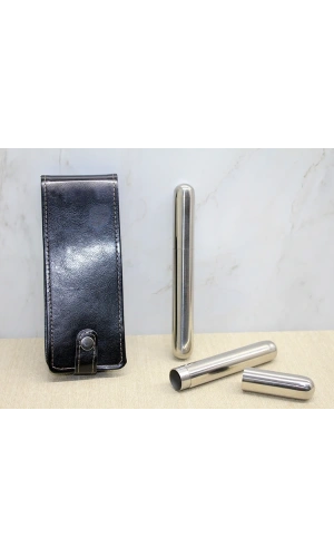 Bidebuvar Deri Kılıflı İkili Paslanmaz Çelik Puro Tüpü