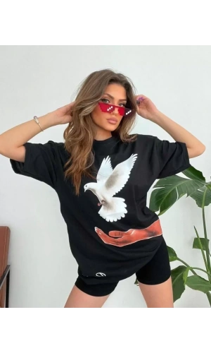 Bidebuvar Dijital Baskılı T-Shirt - Siyah