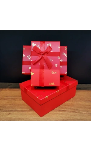 Bidebuvar Dikdörtgen 3lü Kırmızı Hediye Kutusu