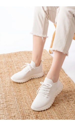 Bidebuvar DM-501 Beyaz Bağcıklı Failon Taban Günlük Spor Ayakkabı
