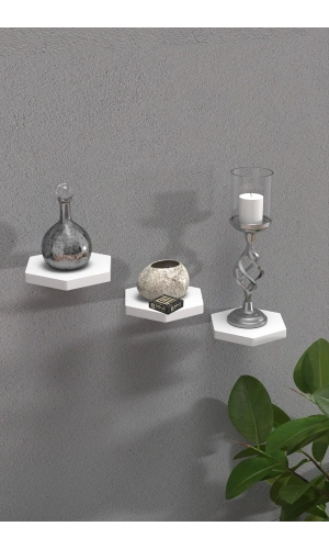Bidebuvar Duvar Rafı Dekoratif 3 Adet Çiçeklik Altıgen Beyaz