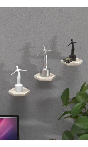 Bidebuvar Duvar Rafı Dekoratif 3 Adet Çiçeklik Altıgen Efes