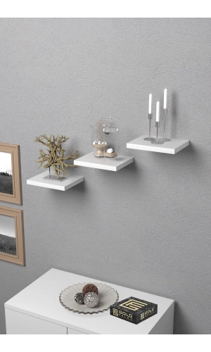 Bidebuvar Duvar Rafı Dekoratif 3 Adet Çiçeklik Kare Beyaz