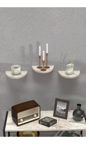 Bidebuvar Duvar Rafı Dekoratif 3 Adet Çiçeklik Oval Efes