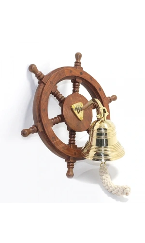 Bidebuvar Duvara Asmalı Ahşap Dümenli Pirinç Çan