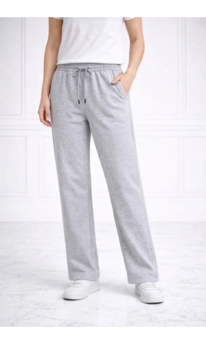 Bidebuvar Düz Paça Beli Lastikli İpli Günlük Spor Eşofman Altı Rahat Fit - Gri