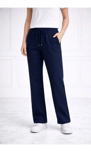 Bidebuvar Düz Paça Beli Lastikli İpli Günlük Spor Eşofman Altı Rahat Fit - Lacivert