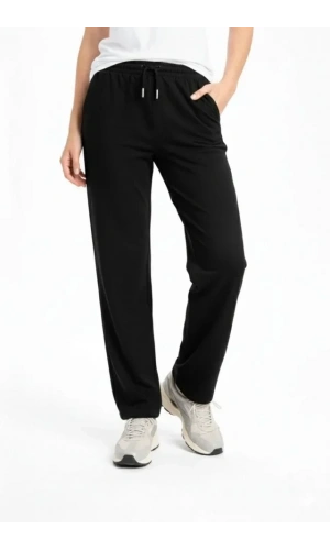 Bidebuvar Düz Paça Beli Lastikli İpli Günlük Spor Eşofman Altı Rahat Fit - Siyah