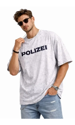 Bidebuvar Erkek Asit Yıkamalı Oversize Tişört ön Ve Arkası Baskılı %100 Pamuk Street Style T-Shirt - Beyaz