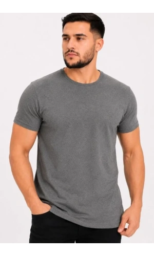 Bidebuvar Erkek Basic Tişört Bisiklet Yaka Kısa Kol Günlük Yazlık Slim Fit T-Shirt - Antrasit