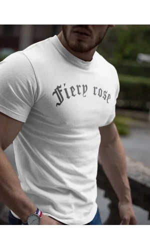 Bidebuvar Erkek Bisiklet Yaka Baskılı Oversize T-Shirt - Beyaz