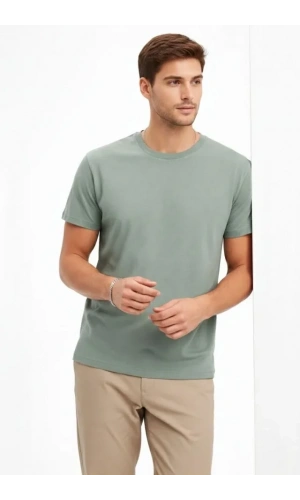 Bidebuvar Erkek Bisiklet Yaka Tişört Regular Kalıp Basic Pamuklu Günlük Kullanım T-shirt - Mint Yeşili