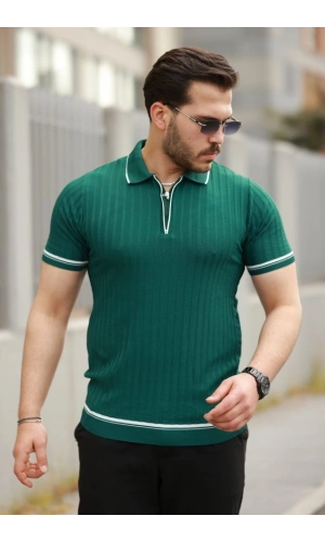 Bidebuvar Erkek Fermuarlı Yakalı Kısa Kollu T-shirt