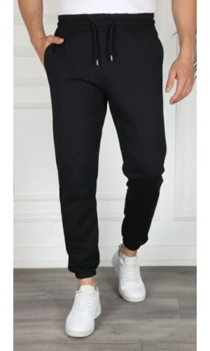Bidebuvar Erkek Jogger Eşofman Altı Rahat Kalıp, Cepli, Lastikli Paça, Günlük Spor Pantolon - Siyah