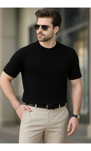 Bidebuvar Erkek Kısa Kollu Bisiklet Yaka Triko Tişört