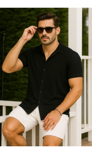 Bidebuvar Erkek Kısa Kollu örme Kumaş Pamuklu Gömlek