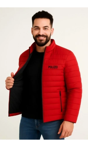 Bidebuvar Erkek Mikro Su İtici Kapitone Baskılı Astarlı Fermuarlı Bomber Mont - Kırmızı