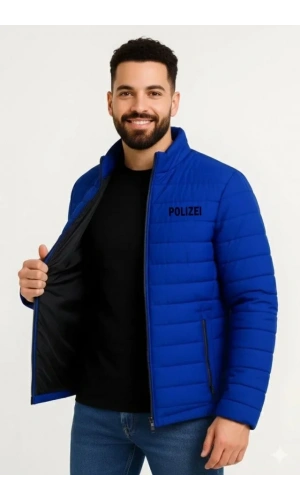 Bidebuvar Erkek Mikro Su İtici Kapitone Baskılı Astarlı Fermuarlı Bomber Mont - Saks Mavisi