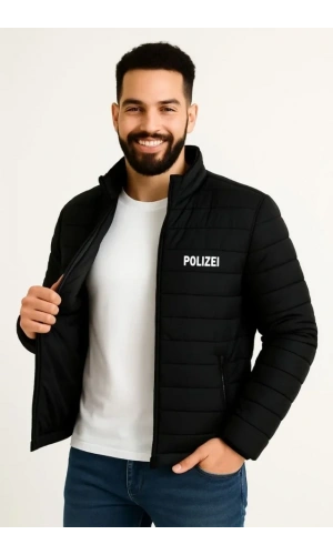 Bidebuvar Erkek Mikro Su İtici Kapitone Baskılı Astarlı Fermuarlı Bomber Mont - Siyah