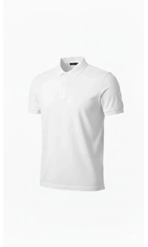 Bidebuvar Erkek Pike Kumaş Düğmeli Yaka Regular Fit Günlük Kısa Kol Tişört T-shirt - Beyaz