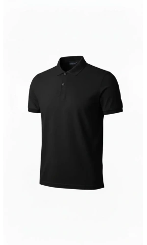 Bidebuvar Erkek Pike Kumaş Düğmeli Yaka Regular Fit Günlük Kısa Kol Tişört T-shirt - Siyah