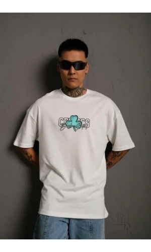 Bidebuvar Erkek Sırt Baskılı T-shirt - Beyaz