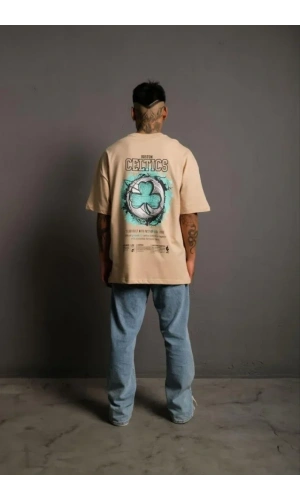 Bidebuvar Erkek Sırt Baskılı T-shirt - Bej