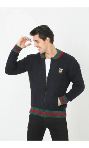 Bidebuvar Erkek Tam Fermuarlı Triko Hırka - Lacivert