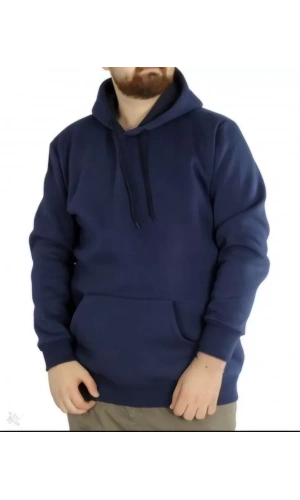 Bidebuvar Erkek Uzun Kol Kapşonlu Basic Sweatshirt Hoodie - Lacivert