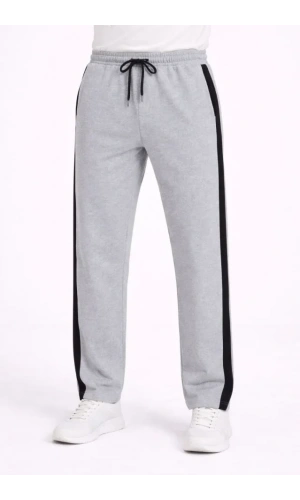 Bidebuvar Erkek Yandan Şeritli Boru Paça Eşofman Altı 3 Iplik Pamuklu Eşofman - Gri