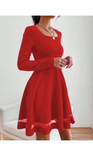 Bidebuvar Etek Tül Detay Krep Elbise