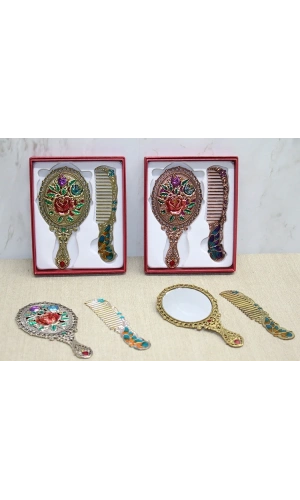 Bidebuvar Gül Tasarımı Ayna Ve Tarak Seti Küçük Boy