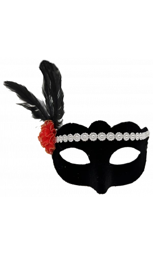 Bidebuvar Gümüş Dantelli Kırmızı Gül Tasarımlı Parti Maskesi