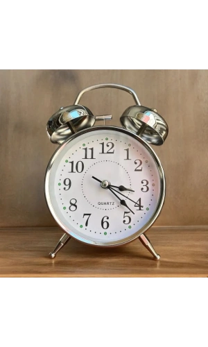 Bidebuvar Gümüş Metal Alarmlı Masa Saati
