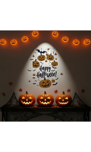 Bidebuvar Halloween Temalı Balkabaklı Duvar Sticker Seti
