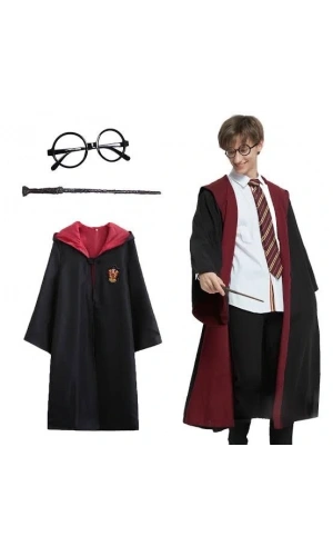 Bidebuvar Harry Potter Gryffindor Kapşonlu Çocuk Kostüm Seti 7-8 Yaş