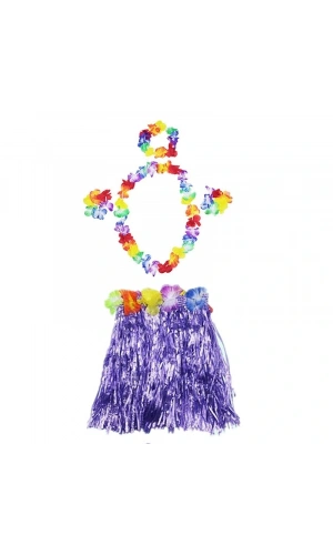 Bidebuvar Havaii Kolye Etek Taç ve Bileklik Seti Mor