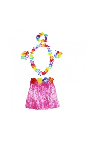 Bidebuvar Hawaii  Kolye Etek Taç ve Bileklik Seti Pembe