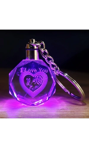 Bidebuvar I Love You Kalp İçinde Gül Renk Değiştiren Kristal Anahtarlık