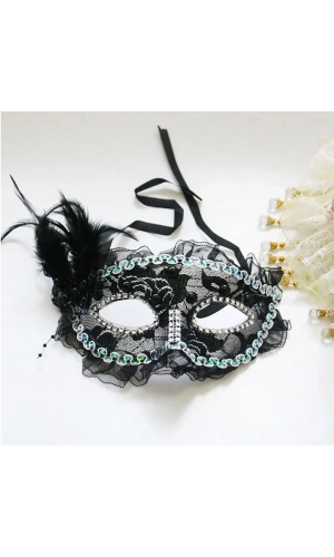 Bidebuvar İnci İşlemeli Taşlı Dantelli Parti Maskesi